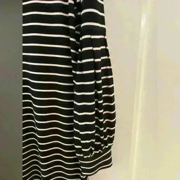 Ann Taylor Dress Womens Size Medium Black & White Stripe Long Balloon Sleeves - Picture 7 of 9